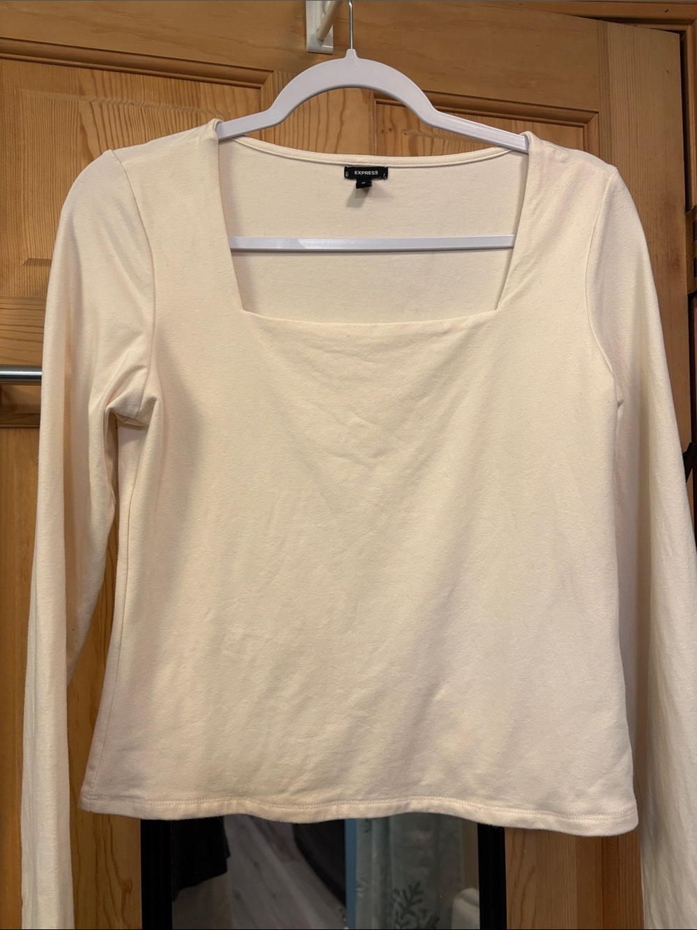 Square Neck Cream Long Sleeve Cropped Shirt Sz M